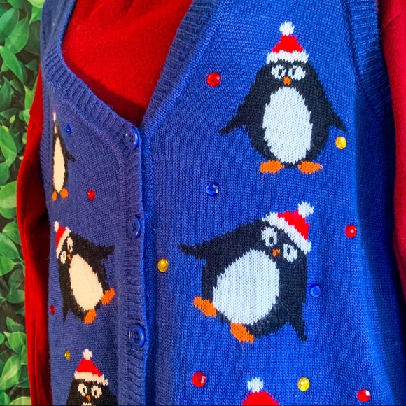 Ugly Christmas Bedazzled Penguin Sweater Vest - Picture 2 of 4